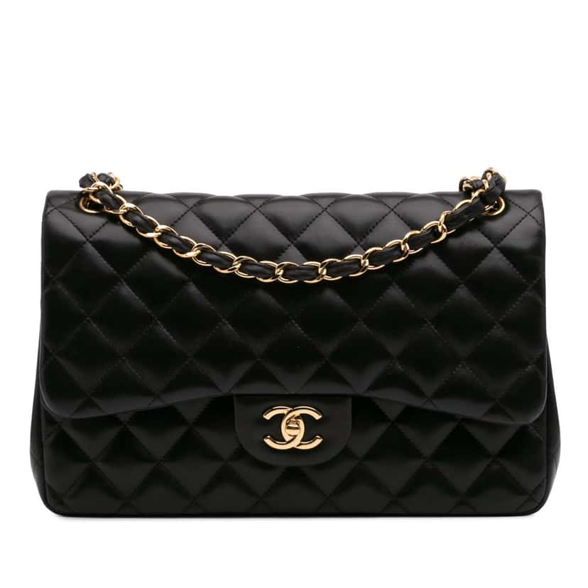 Chanel Jumbo Classic Lambskin Double Flap Black Leather Good condition - Front View