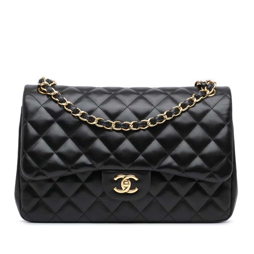 Chanel Jumbo Classic Lambskin Double Flap Black Leather Good condition - Front View
