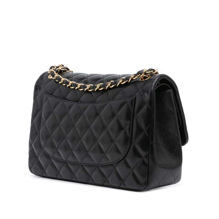 Chanel Jumbo Classic Lambskin Double Flap Black Leather Good condition - Back View