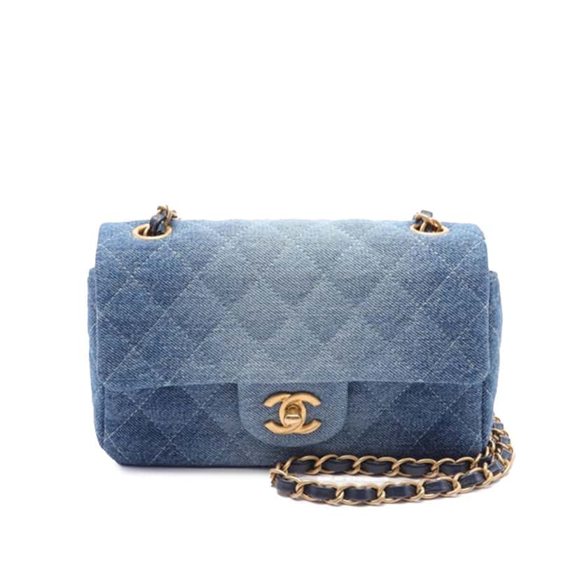 Chanel Mini Rectangular Quilted Washed Denim Flap Blue Denim Good condition - Front View