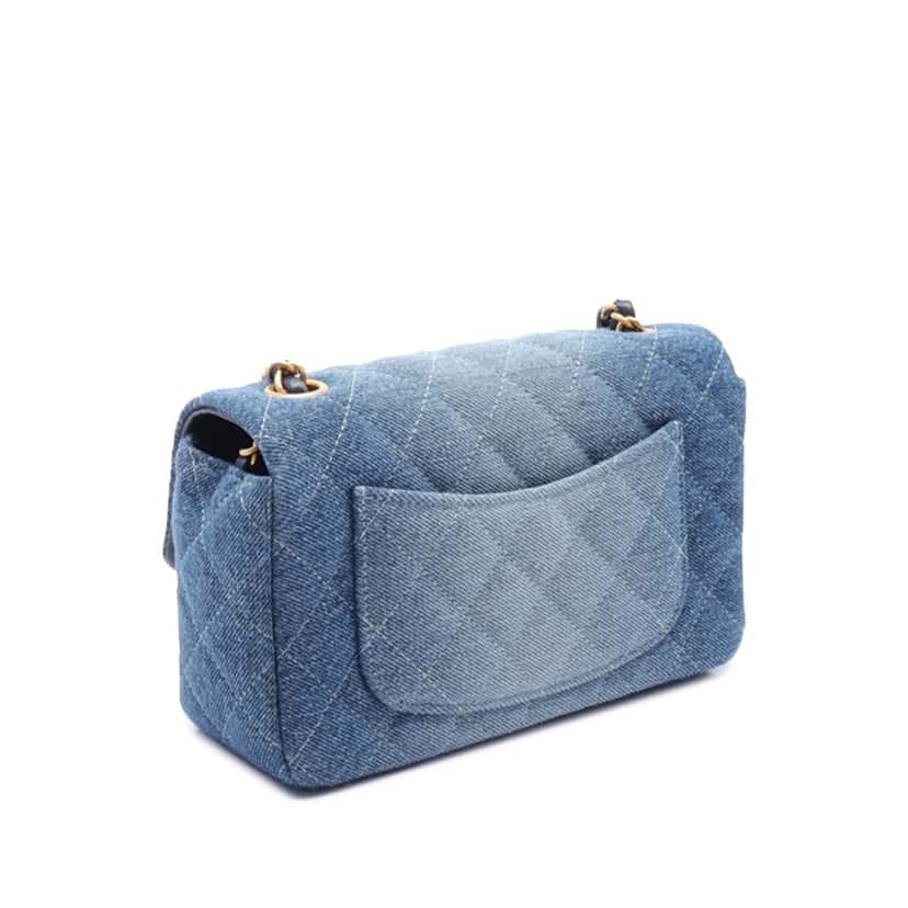 Chanel Mini Rectangular Quilted Washed Denim Flap Blue Denim Good condition - Back View