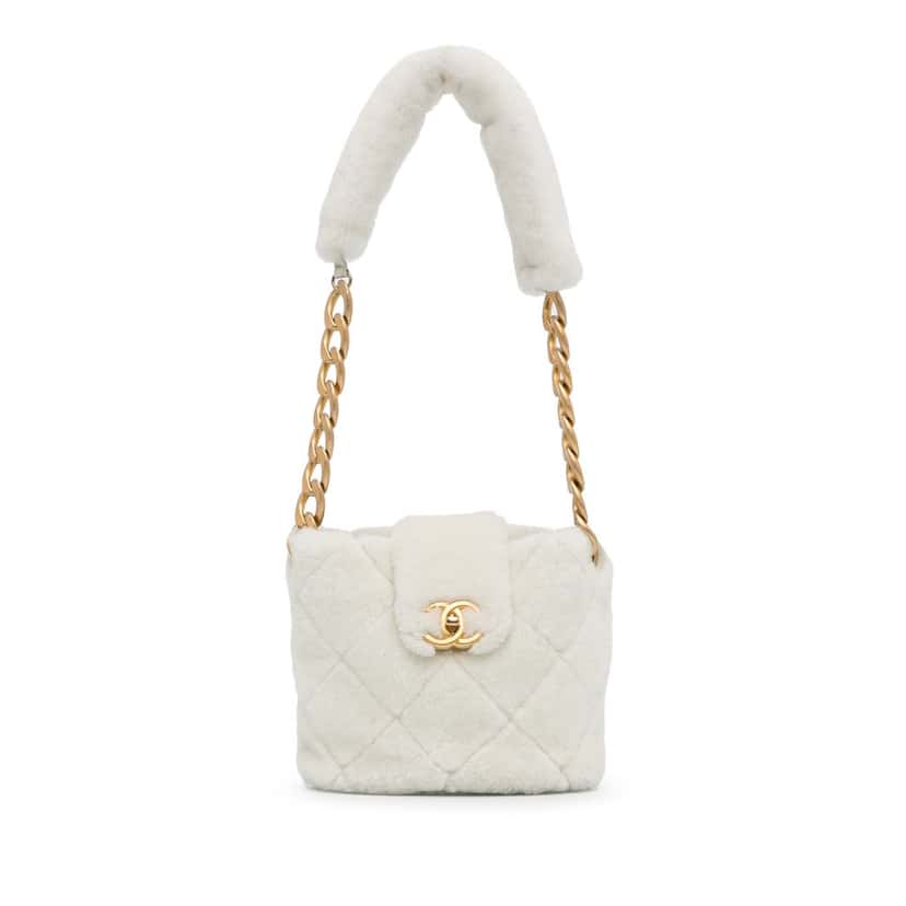 Chanel Shearling CC Shoulder Bag White Good condition - Front View