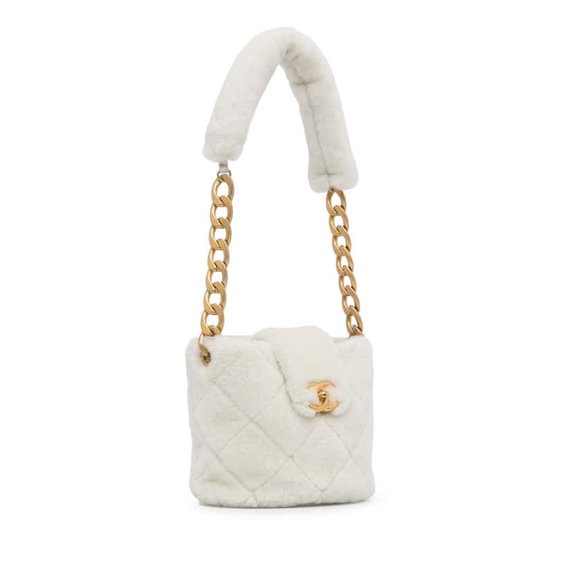 Chanel Shearling CC Shoulder Bag White Good condition - Back View