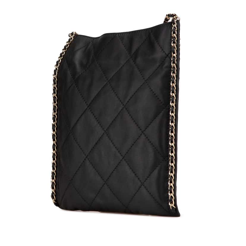 Chanel Quilted Calfskin Chain Flat Shoulder Bag Black Leather Good condition - Back View