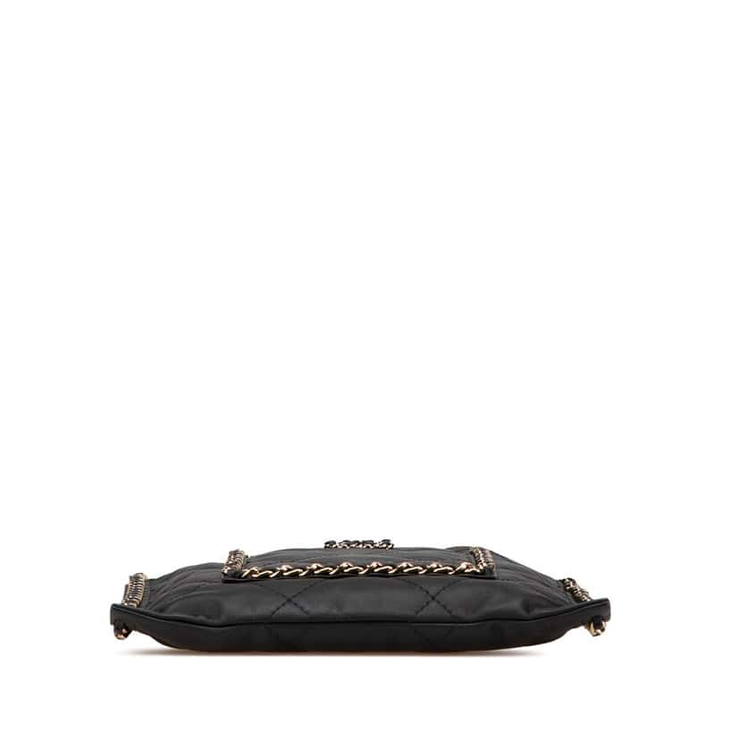 Chanel Quilted Calfskin Chain Flat Shoulder Bag Black Leather Good condition - Inside View