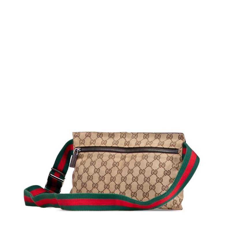 Gucci GG Canvas Web Double Pocket Belt Bag Brown Canvas Good condition - Back View