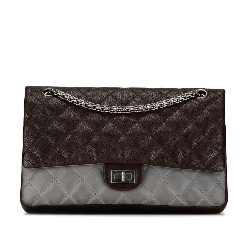 Chanel Caviar and Iridescent Calfskin Reissue 2.55 Double Flap 226 Brown Leather Good condition - Front View