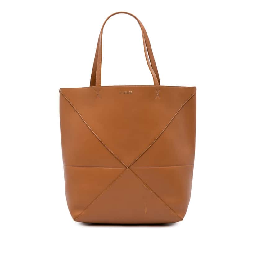 Loewe Medium Shiny Calfskin Puzzle Fold Tote Brown Leather Good condition - Front View