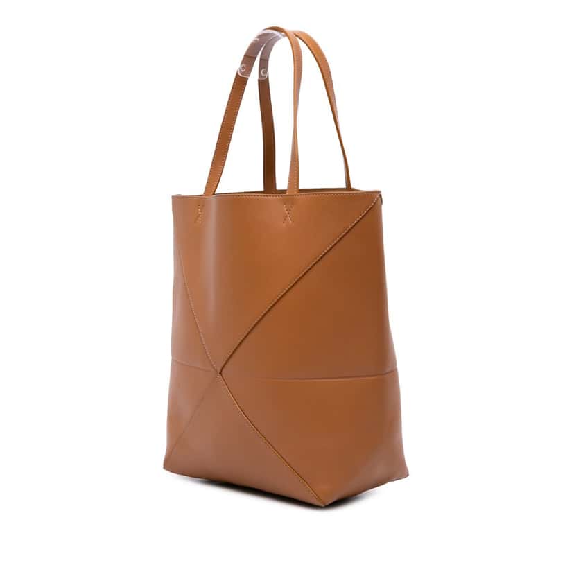 Loewe Medium Shiny Calfskin Puzzle Fold Tote Brown Leather Good condition - Back View