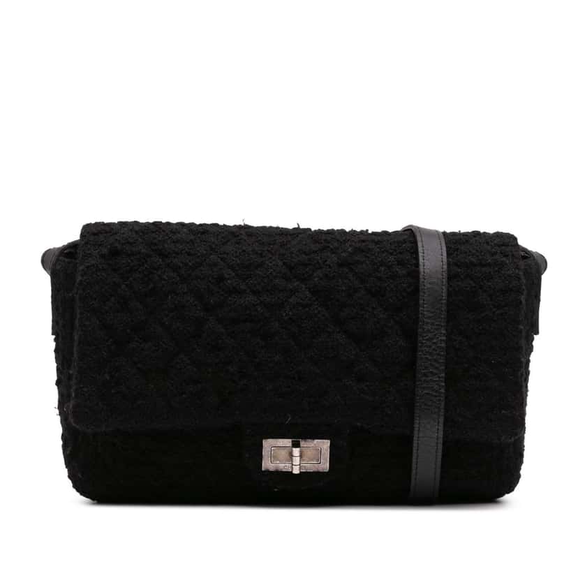 Chanel Jumbo Reissue 2.55 Quilted Tweed Easy Messenger Flap Black Tweed Good condition - Front View