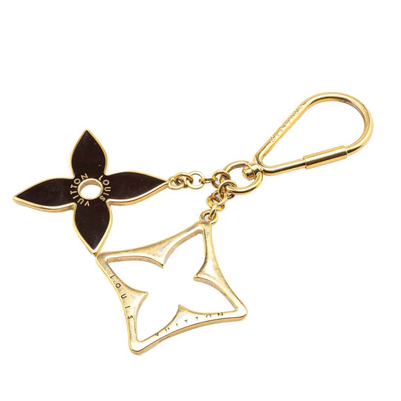 Louis Vuitton Gold Plated Enamel Puzzle Key Ring and Bag Charm Gold Metal Good condition - Back View