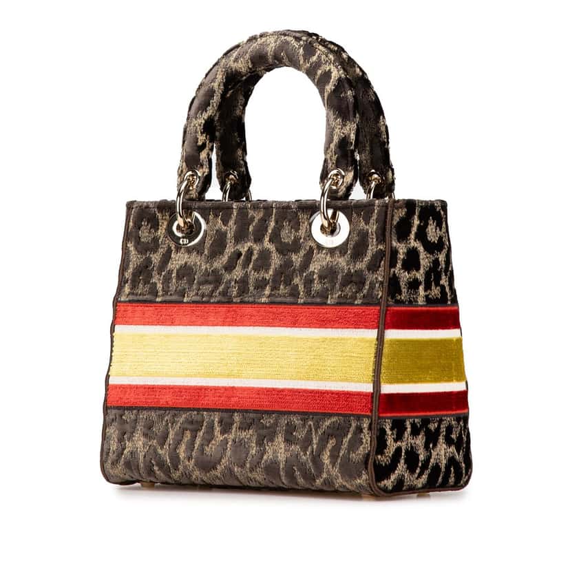 Dior Mizza Medium Embroidered Velvet Leopard Lady D Lite Brown Velvet Good condition - Back View
