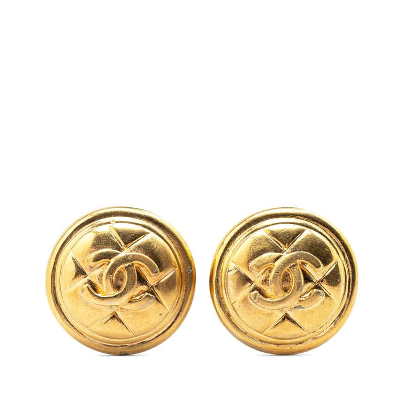 Chanel Gold Plated CC Quilted Clip On Earrings Gold Metal Good condition - Front View