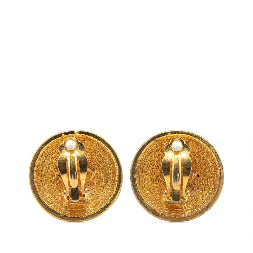 Chanel Gold Plated CC Quilted Clip On Earrings Gold Metal Good condition - Back View