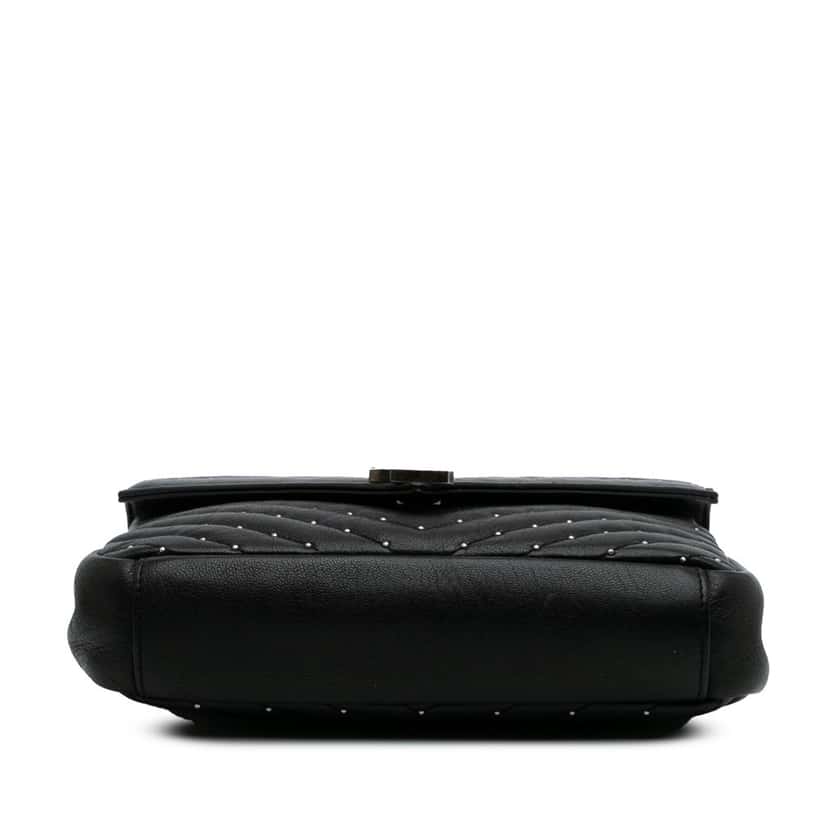 Saint Laurent Medium Quilted Chevron Studded Sheepskin College Satchel Black Leather Good condition - Inside View