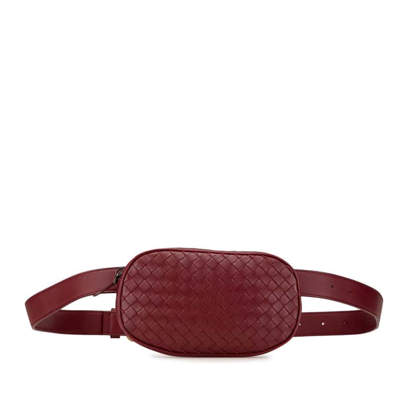 Bottega Veneta Nappa Intrecciato Belt Bag Red Leather Good condition - Front View