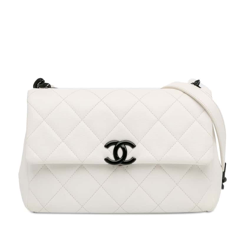 Chanel Medium Quilted Caviar My Everything Flap White Leather Good condition - Front View