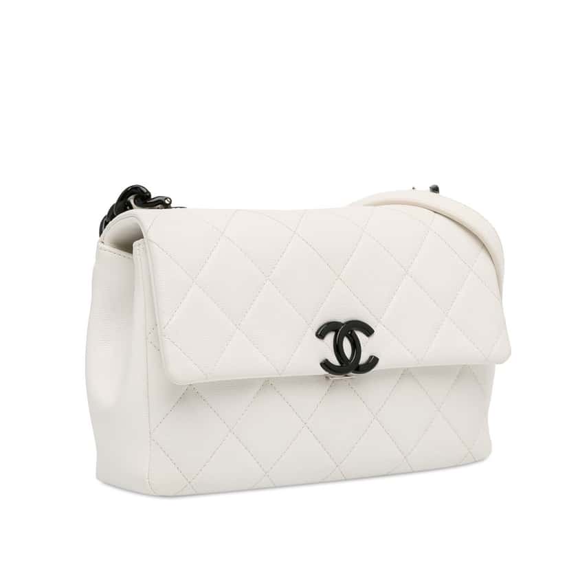 Chanel Medium Quilted Caviar My Everything Flap White Leather Good condition - Back View
