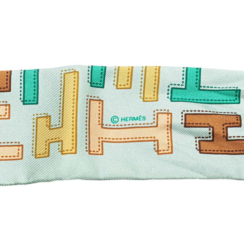 Hermès H Silk Twilly Scarf Green Silk Good condition - Inside View