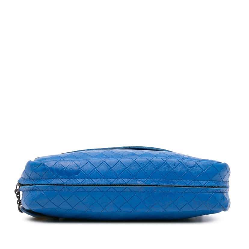 Bottega Veneta Small Calfskin Intrecciomirage Embossed Butterfly Chain Crossbody Blue Leather Good condition - Inside View