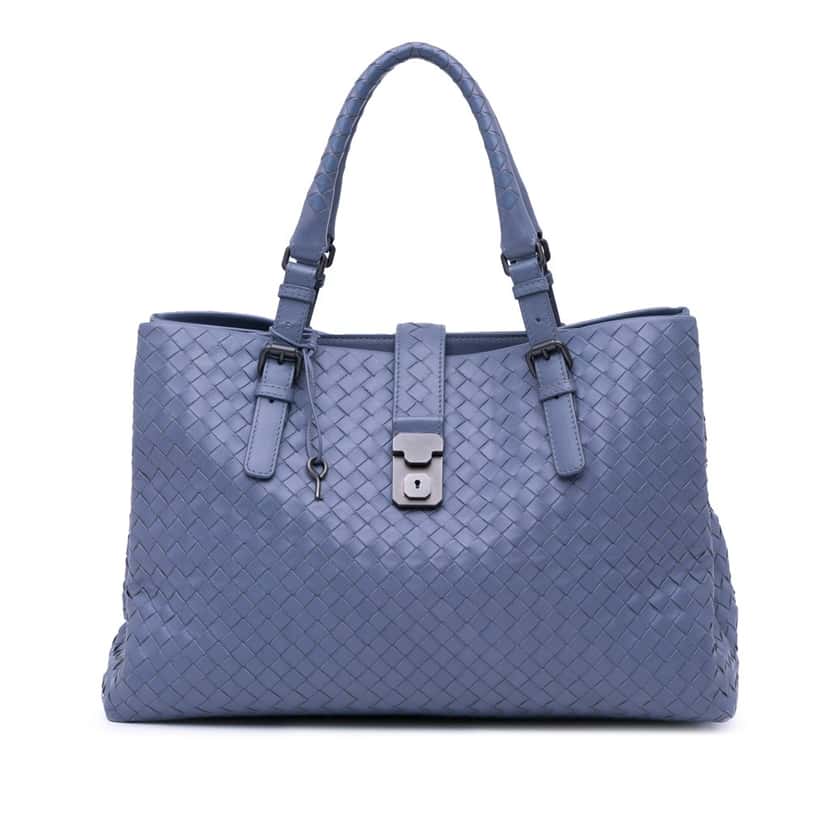 Bottega Veneta Medium Nappa Intrecciato Roma Tote Blue Leather Good condition - Front View