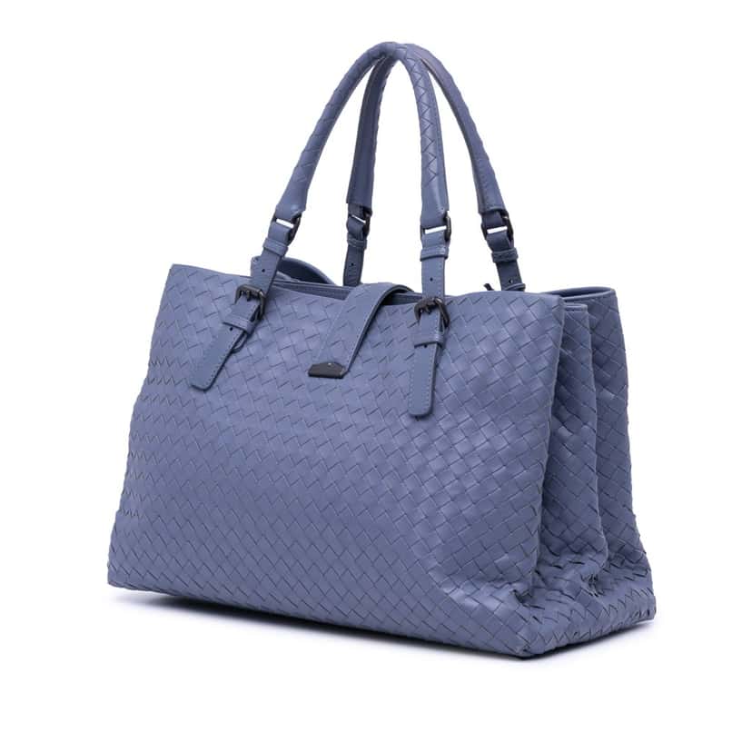 Bottega Veneta Medium Nappa Intrecciato Roma Tote Blue Leather Good condition - Back View