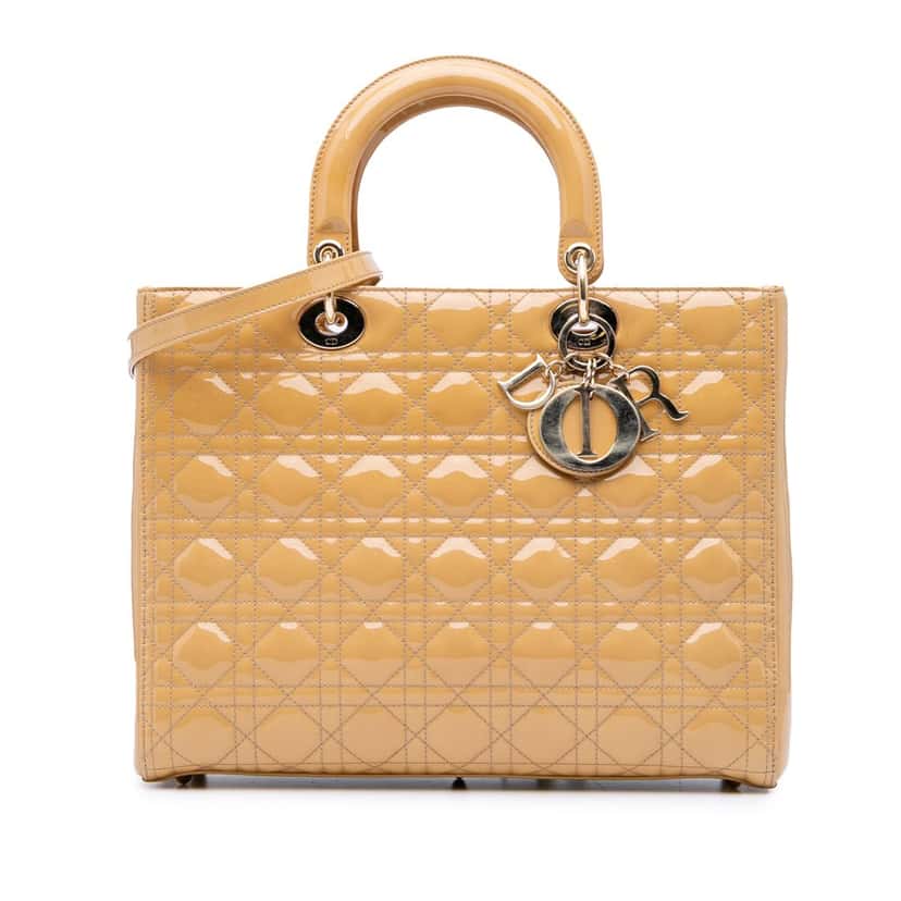 Dior Large Patent Cannage Lady Dior Brown Leather Good condition - Front View