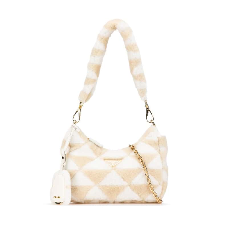 Prada Mini Shearling Symbole Re-Edition Satchel Brown Good condition - Front View