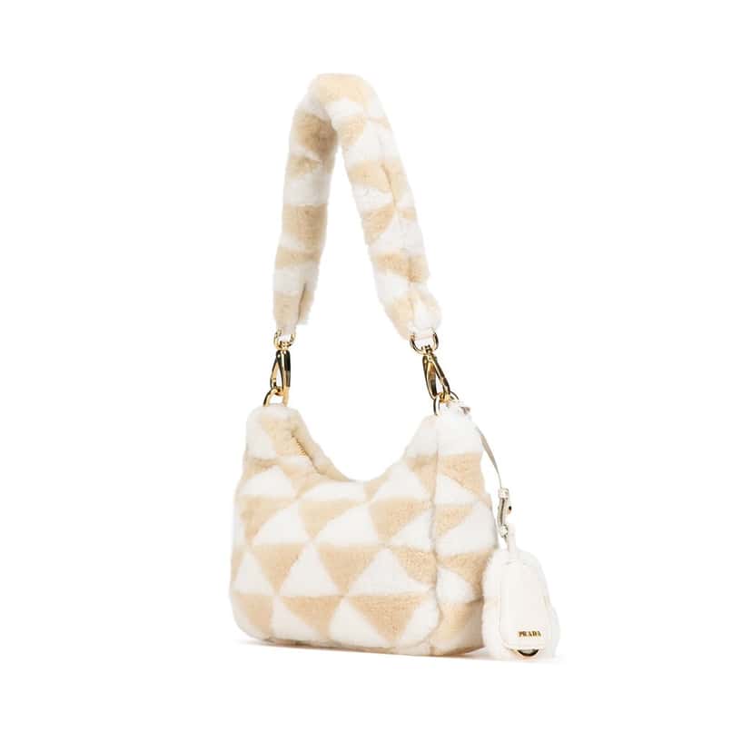 Prada Mini Shearling Symbole Re-Edition Satchel Brown Good condition - Back View