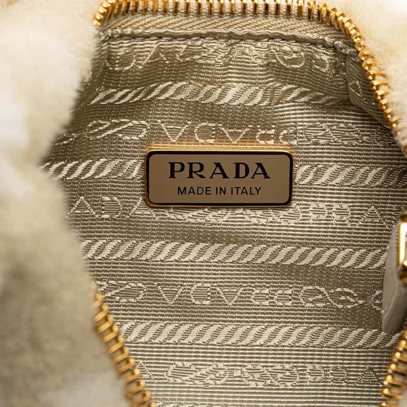 Prada Mini Shearling Symbole Re-Edition Satchel Brown Good condition - Box View