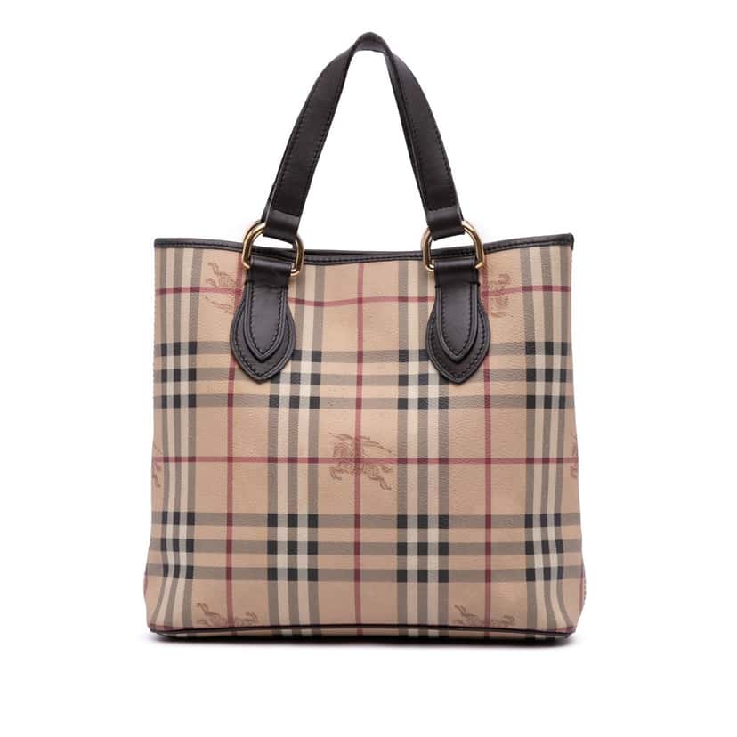Burberry Haymarket Check Coated Canvas Tote Brown Canvas Good condition - Front View