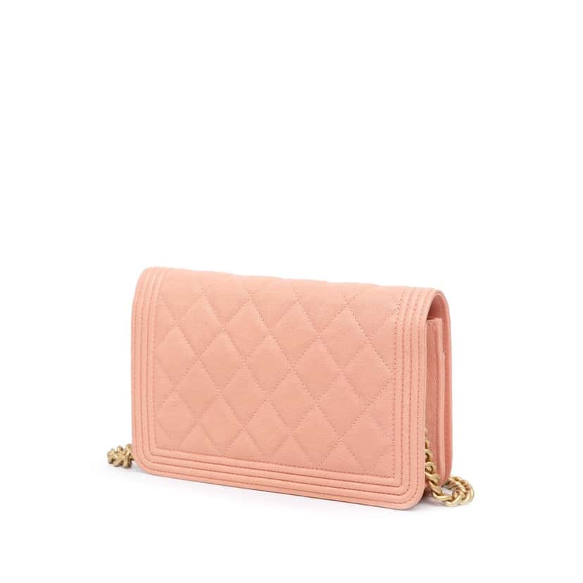 Chanel Quilted Caviar Boy Wallet on Chain Pink Leather Good condition - Back View