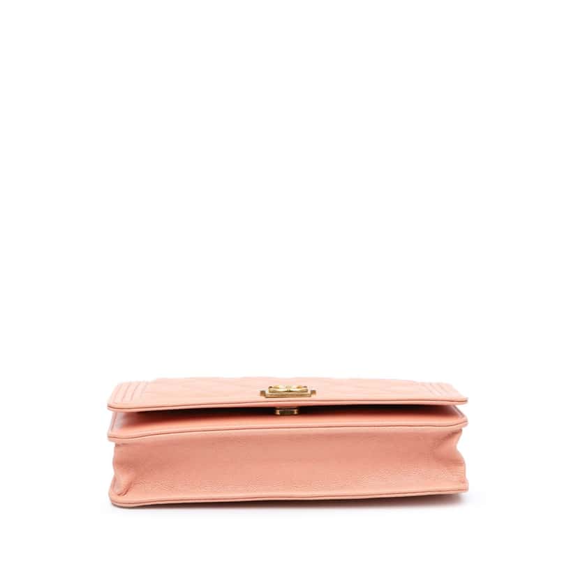 Chanel Quilted Caviar Boy Wallet on Chain Pink Leather Good condition - Inside View