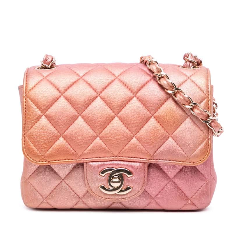 Chanel Mini Square Iridescent Calfskin Flap Orange Leather Good condition - Front View