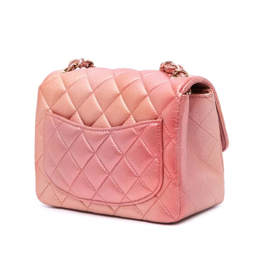 Chanel Mini Square Iridescent Calfskin Flap Orange Leather Good condition - Back View