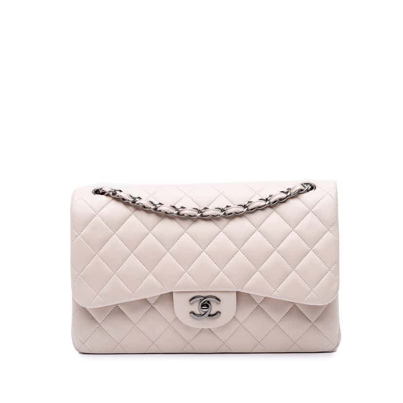 Chanel Jumbo Classic Lambskin Double Flap White Leather Good condition - Front View