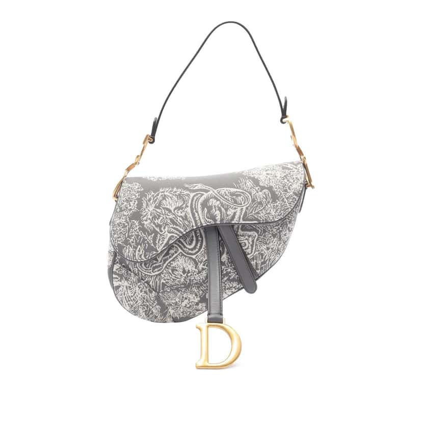 Dior Canvas Embroidered Reverse Toile De Jouy Saddle Bag Grey Canvas Good condition - Front View