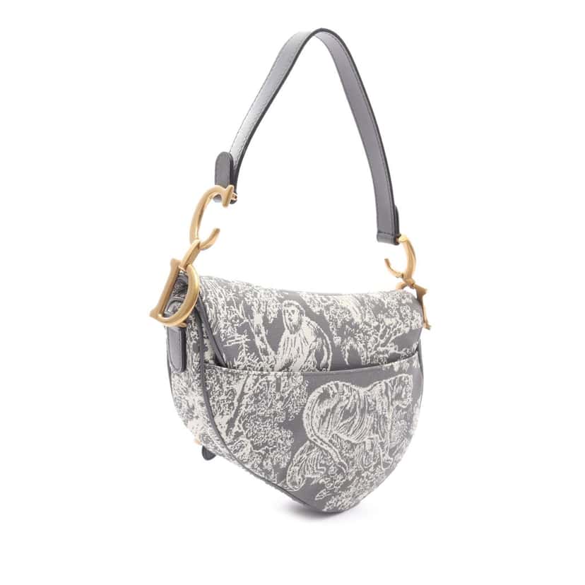 Dior Canvas Embroidered Reverse Toile De Jouy Saddle Bag Grey Canvas Good condition - Back View