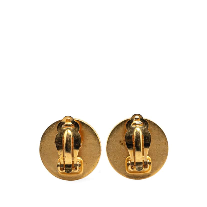 Chanel Gold Plated Acrylic CC Button Clip On Earrings Gold Metal Good condition - Back View