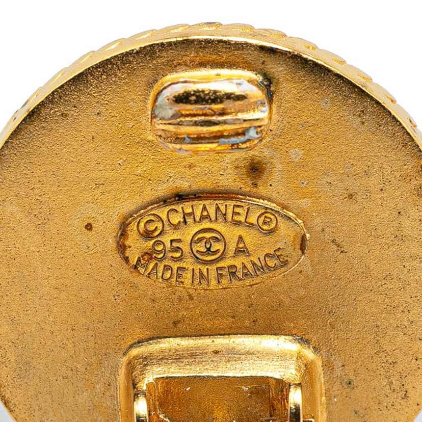 Chanel Gold Plated Acrylic CC Button Clip On Earrings Gold Metal Good condition - Inside View