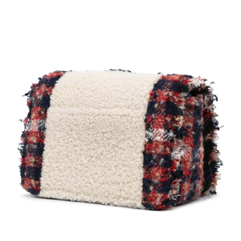 Chanel CC Tweed and Shearling Single Flap MultiColor Tweed Very good condition - Back View