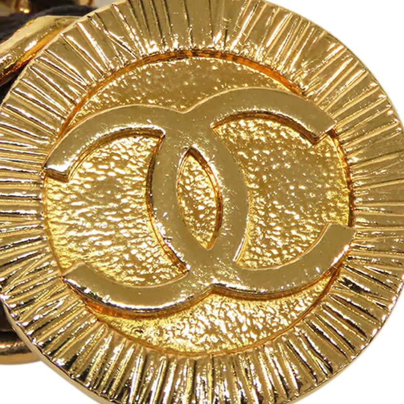 Chanel Gold Plated CC Medallion Leather Woven Chain Belt Gold Metal Good condition - Back View