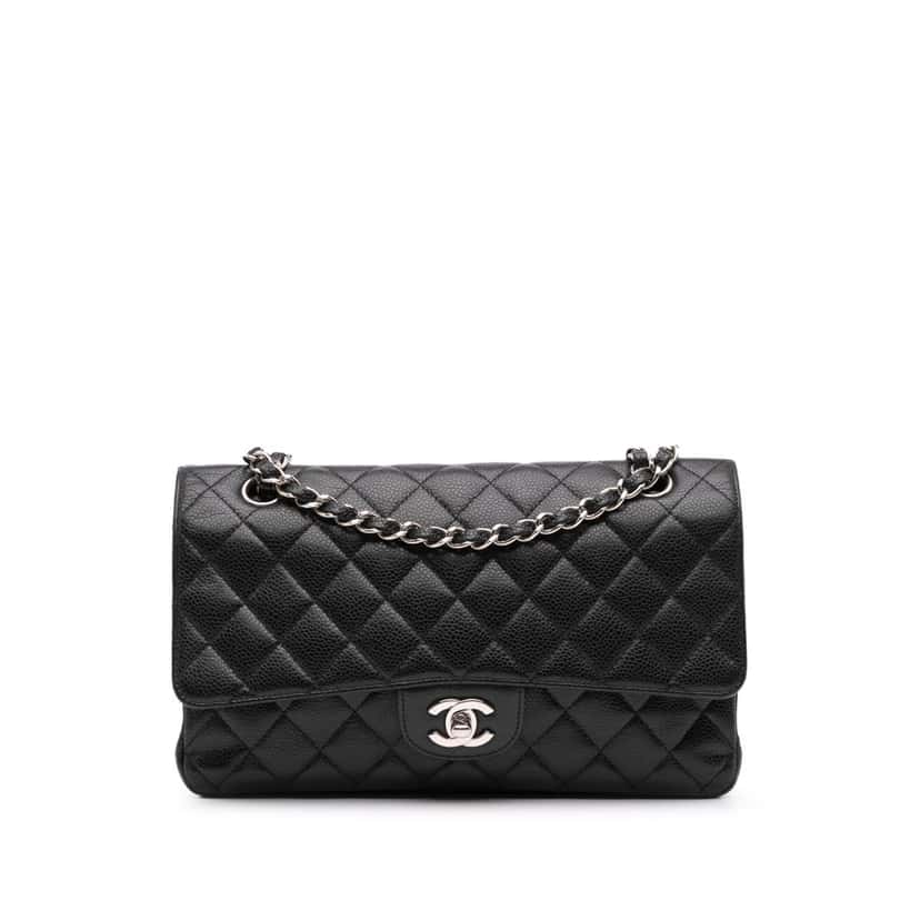 Chanel Medium Classic Caviar Double Flap Black Leather Good condition - Front View