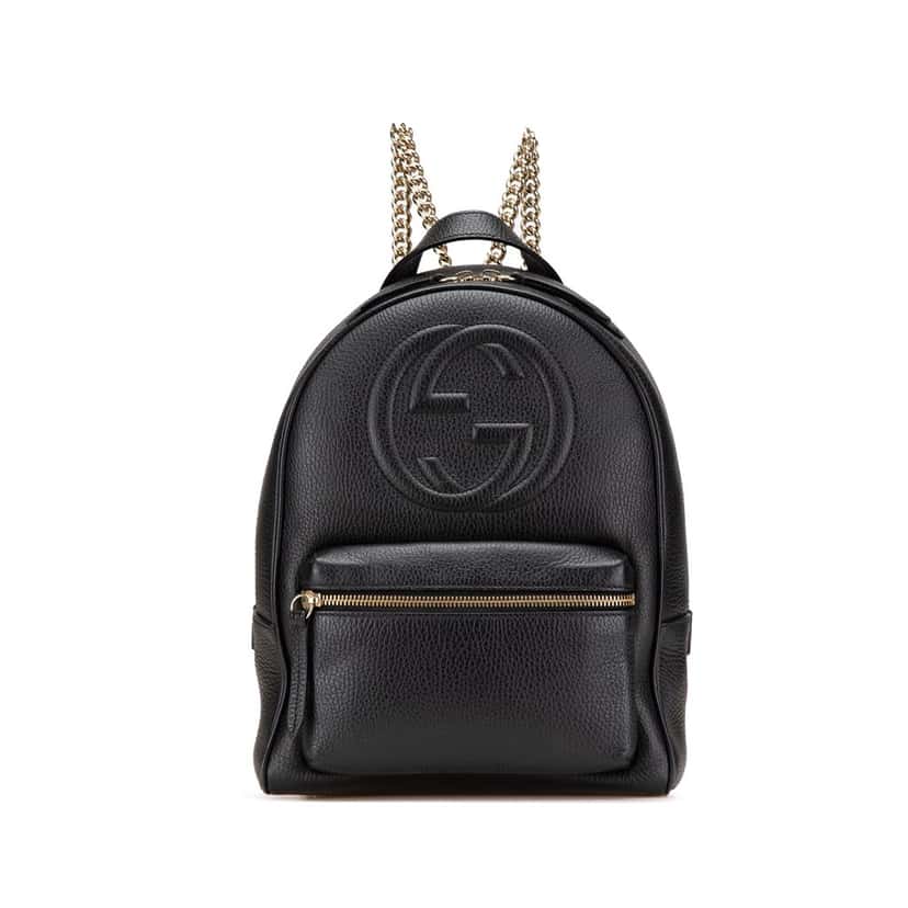 Gucci Pebbled Calfskin Soho Chain Backpack Black Leather Good condition - Front View