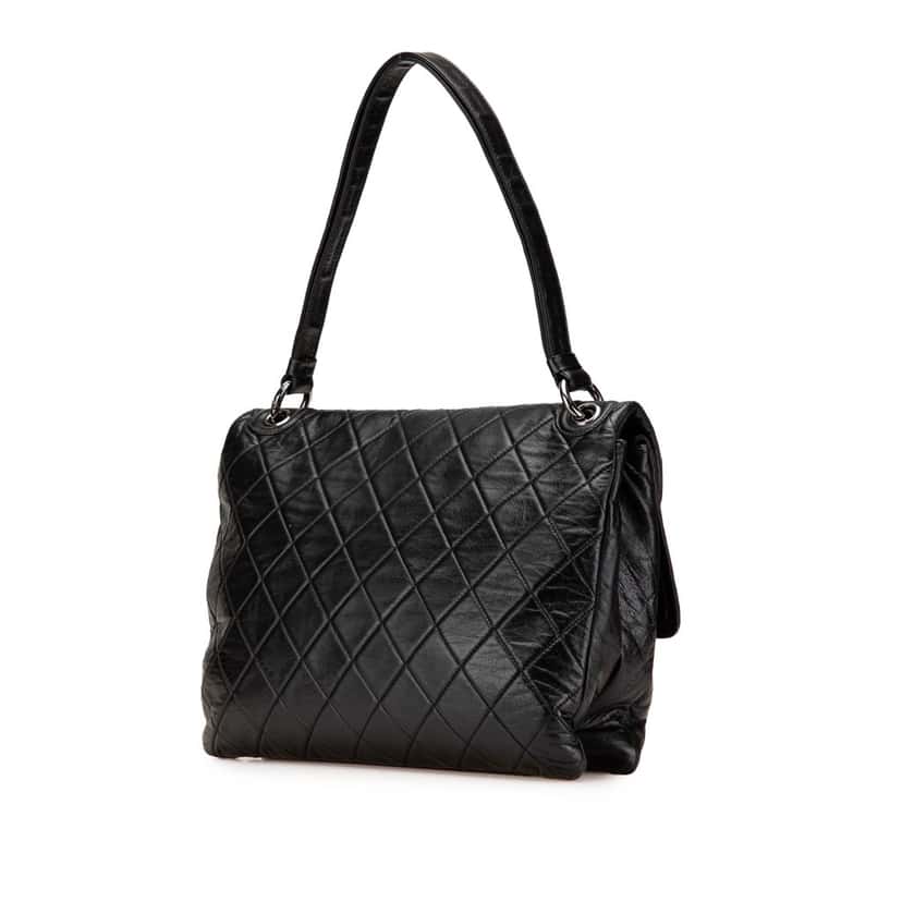 Chanel Quilted Lambskin Padded Envelope Double Flap Black Leather Good condition - Back View
