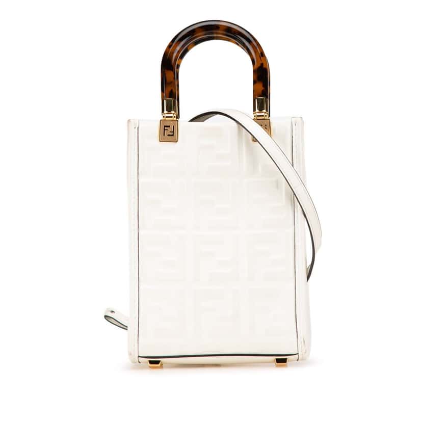 Fendi Mini Zucca Embossed Leather Sunshine Shopper Tote White Leather Good condition - Front View