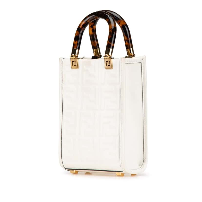 Fendi Mini Zucca Embossed Leather Sunshine Shopper Tote White Leather Good condition - Back View