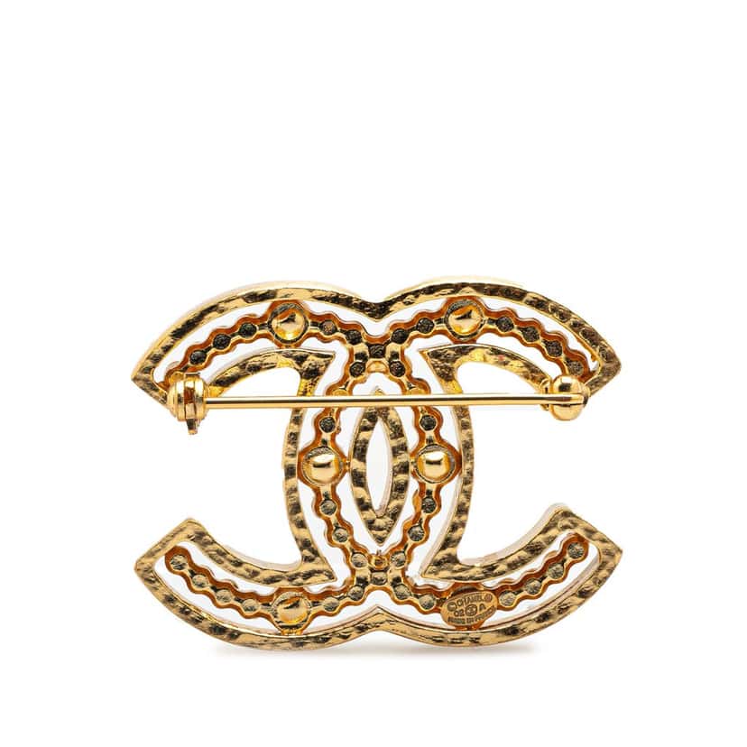 Chanel Gold Plated Faux Pearl CC Brooch Gold Metal Good condition - Back View