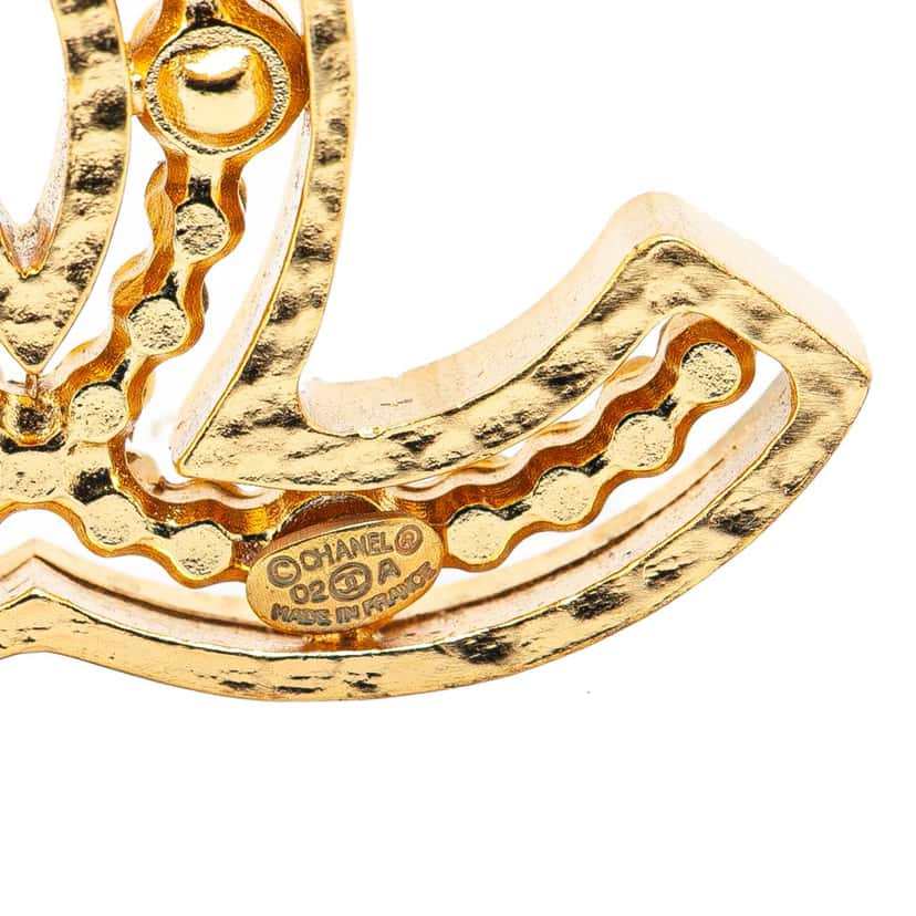 Chanel Gold Plated Faux Pearl CC Brooch Gold Metal Good condition - Inside View