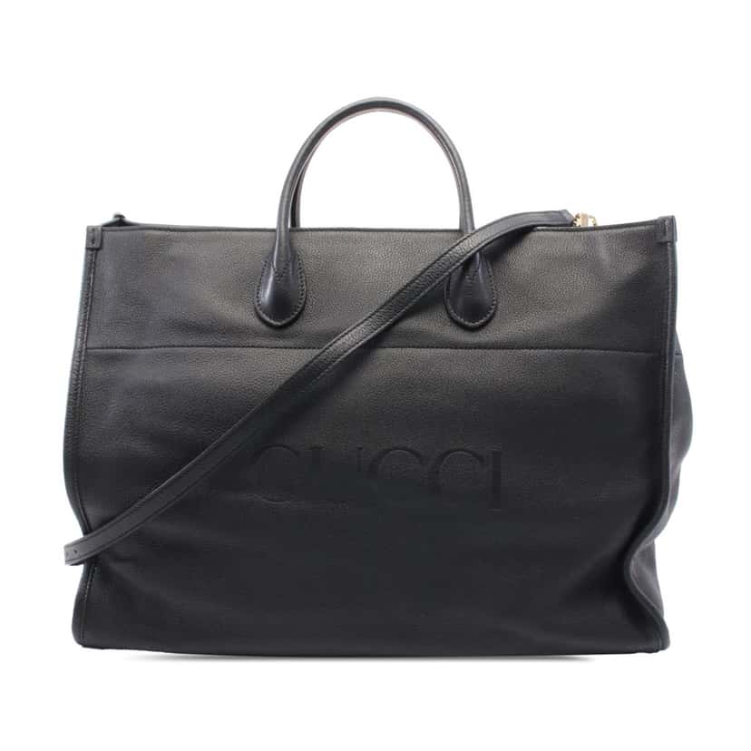 Gucci Large Leather Logo Convertible Satchel Black Leather Good condition - Front View